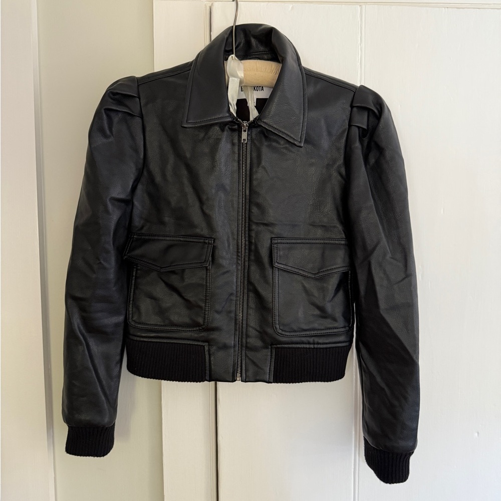 Faux Leather Cropped Bomber Jacket - Like New